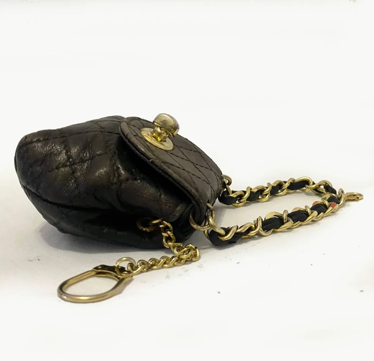 1980s Harrods Black Leather Coin Mini Bag
