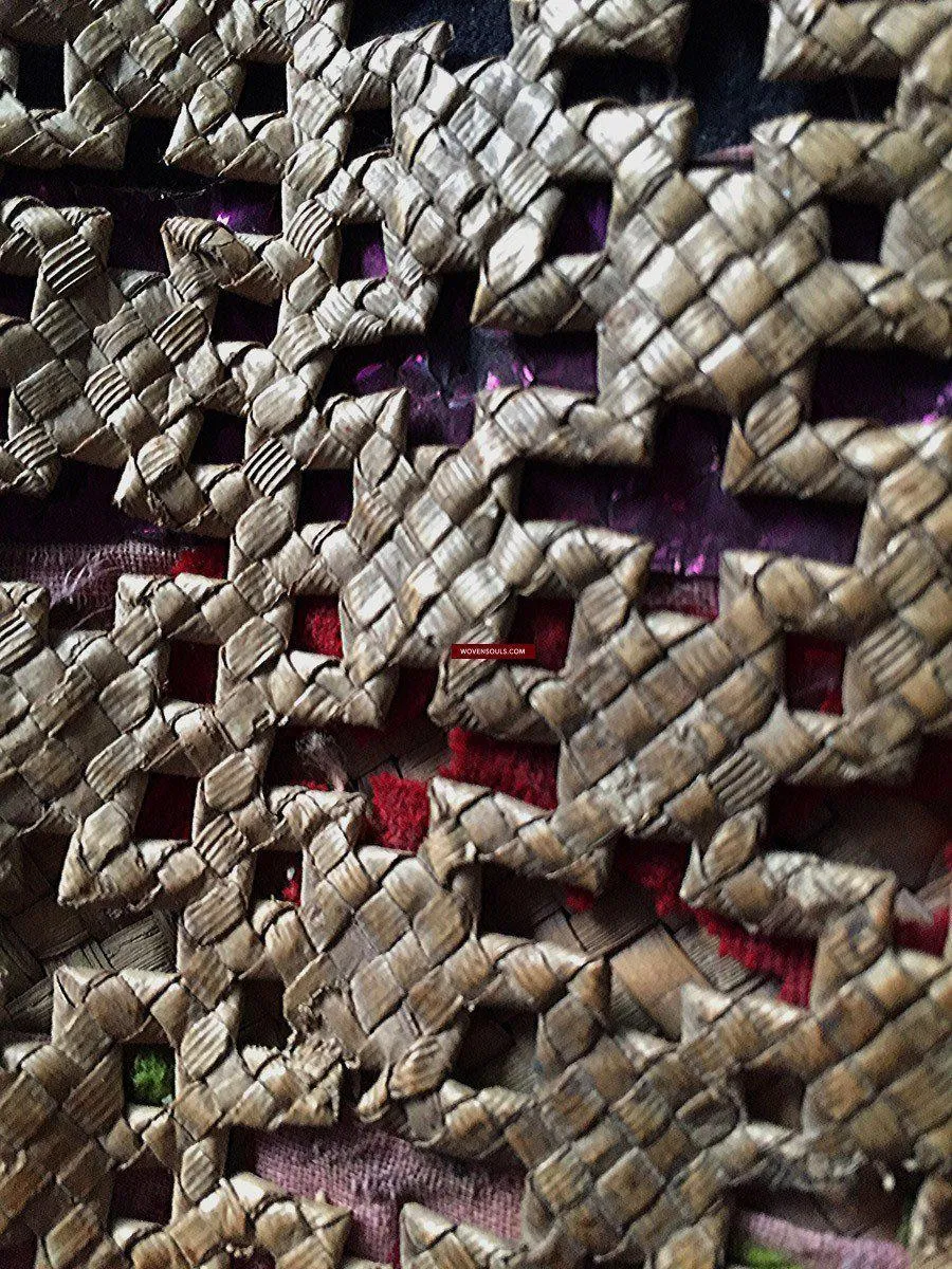 892 SOLD Antique Beaded Batak Woven Rattan Matted Bag
