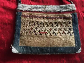 892 SOLD Antique Beaded Batak Woven Rattan Matted Bag