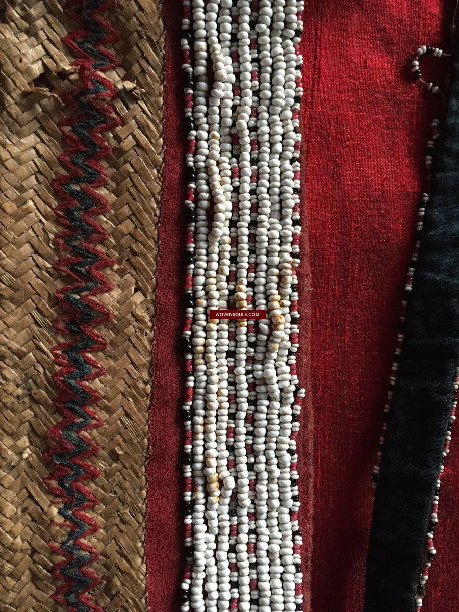 892 SOLD Antique Beaded Batak Woven Rattan Matted Bag