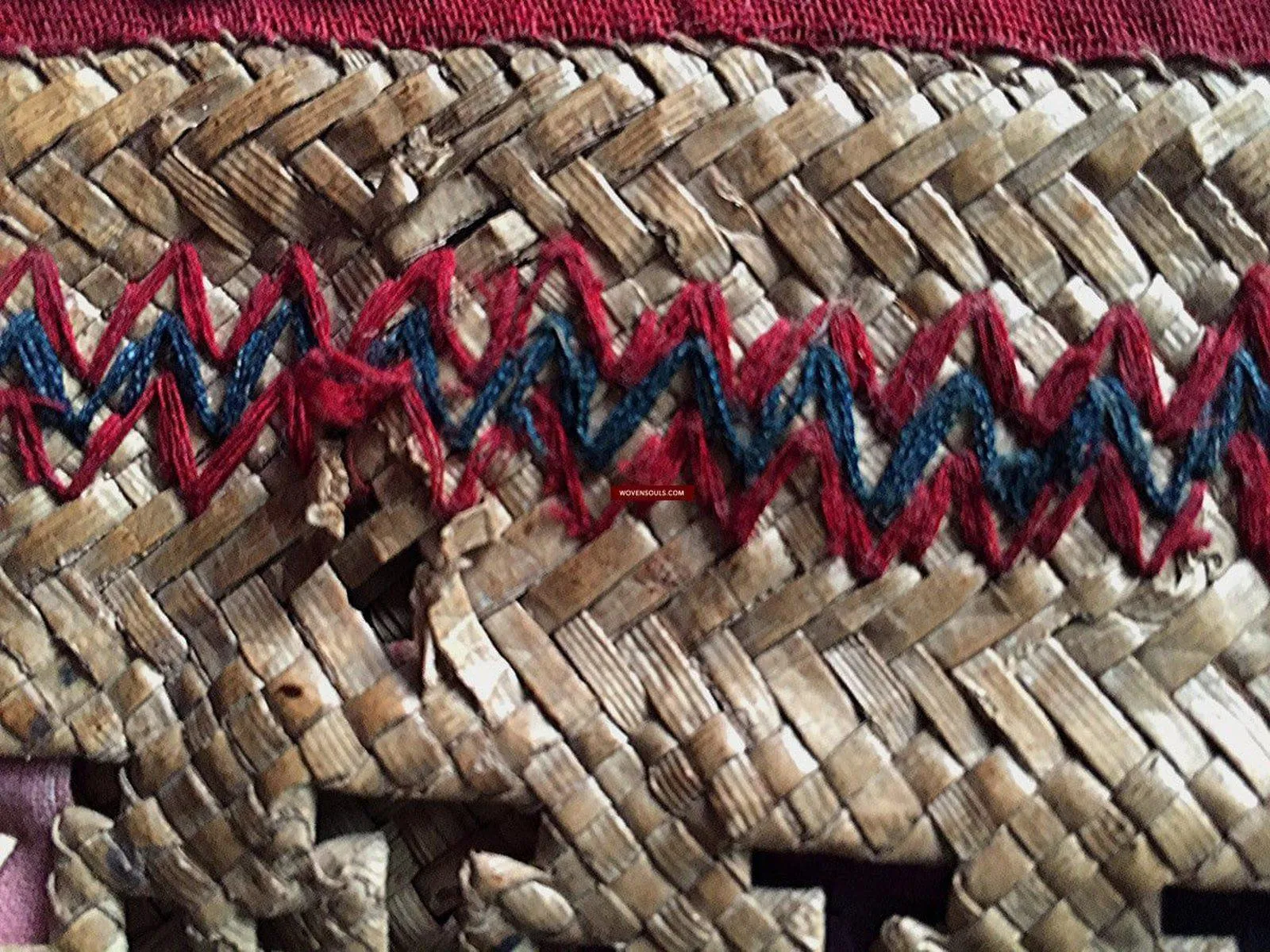 892 SOLD Antique Beaded Batak Woven Rattan Matted Bag