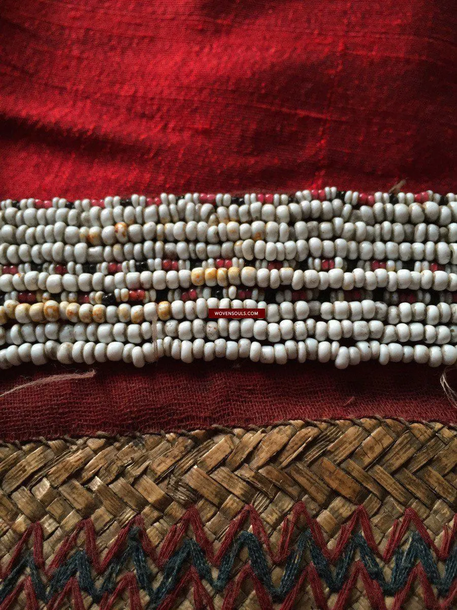 892 SOLD Antique Beaded Batak Woven Rattan Matted Bag