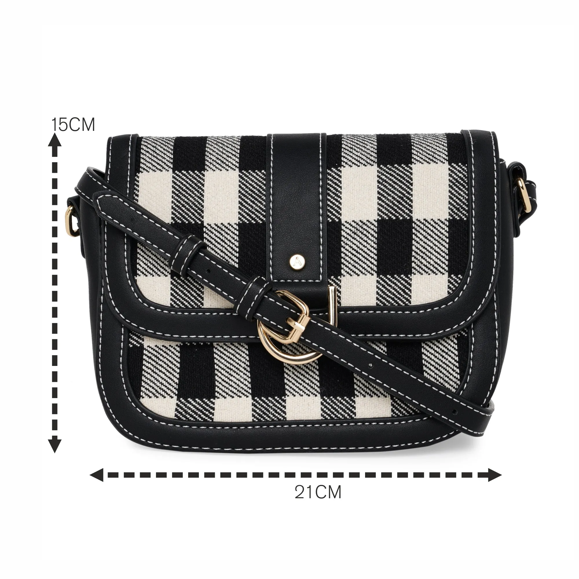 Accessorize London Women's Faux Leather Cotton Black & White Buckle Check Sling Bag