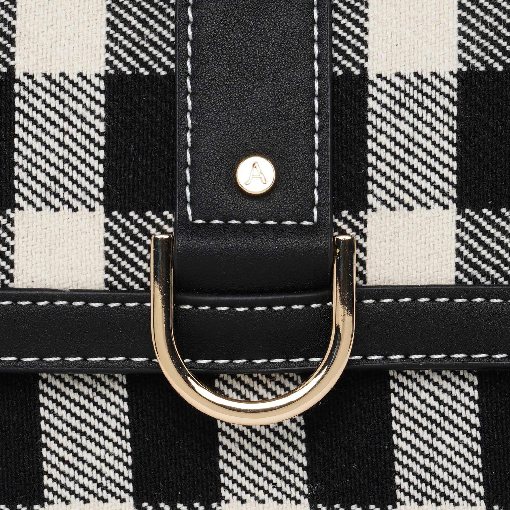 Accessorize London Women's Faux Leather Cotton Black & White Buckle Check Sling Bag
