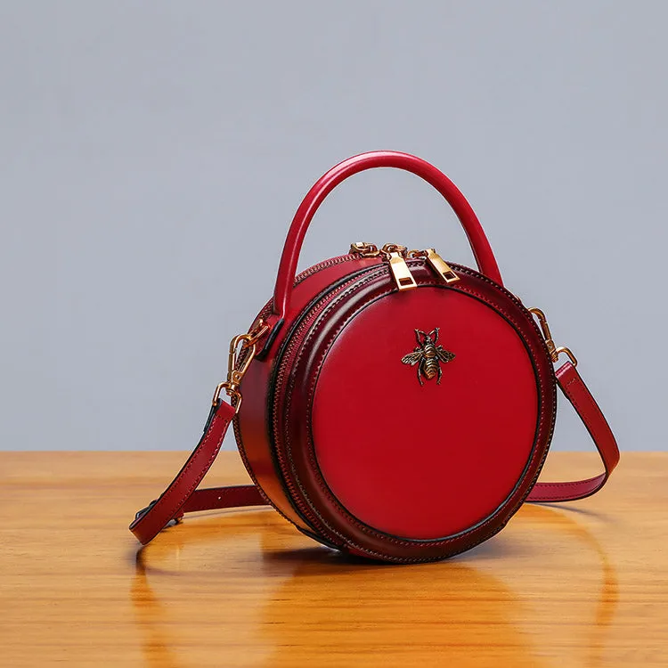 Bee Leather Circle Bag Crossbody Bags Shoulder Bag Purses for Women