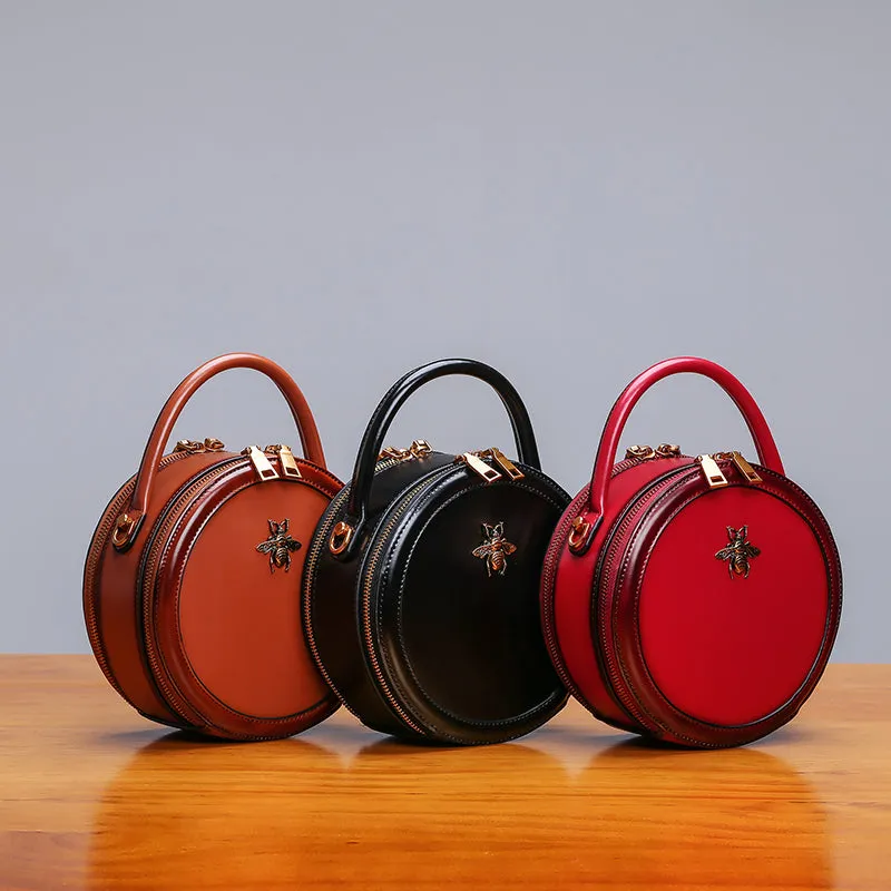 Bee Leather Circle Bag Crossbody Bags Shoulder Bag Purses for Women