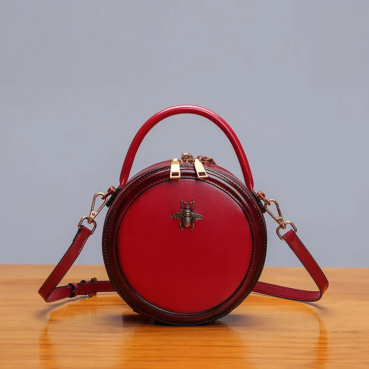 Bee Leather Circle Bag Crossbody Bags Shoulder Bag Purses for Women