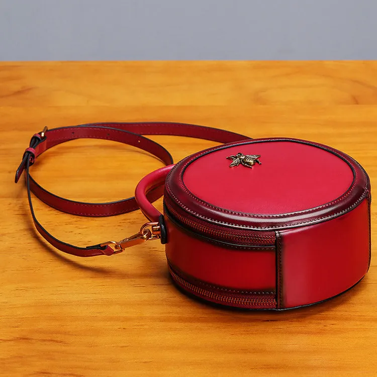 Bee Leather Circle Bag Crossbody Bags Shoulder Bag Purses for Women