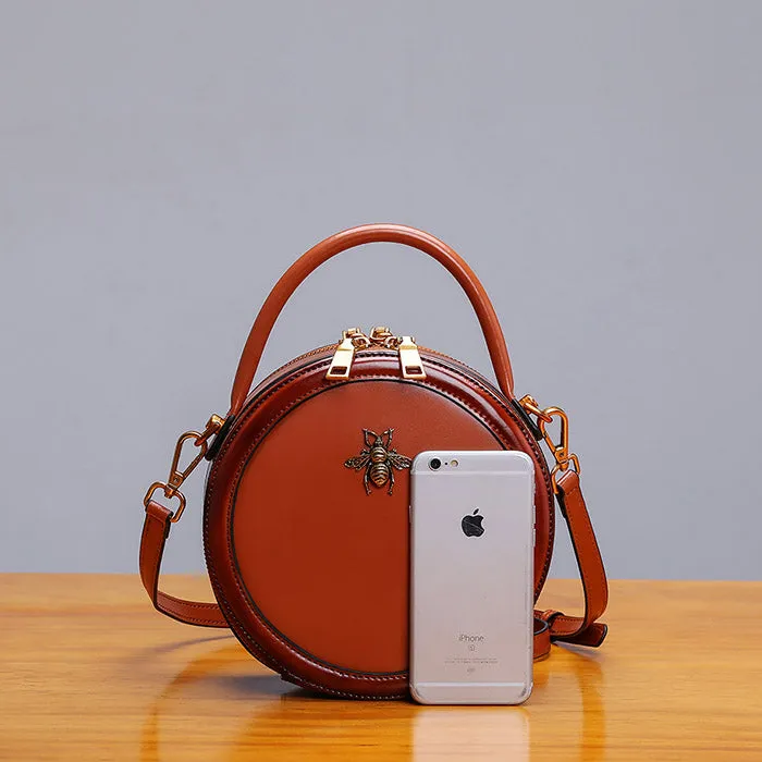Bee Leather Circle Bag Crossbody Bags Shoulder Bag Purses for Women