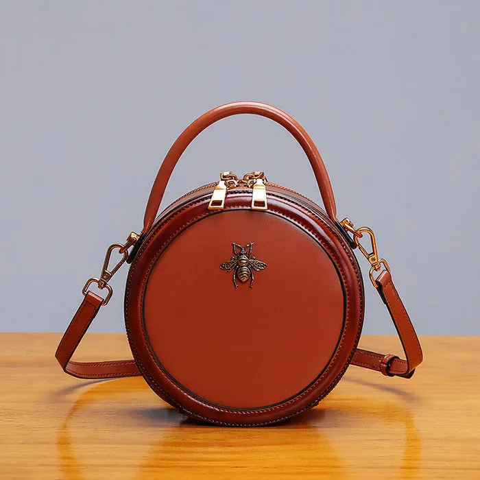 Bee Leather Circle Bag Crossbody Bags Shoulder Bag Purses for Women