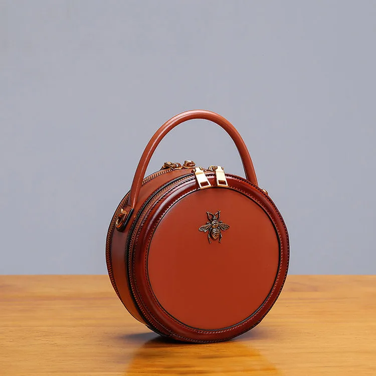Bee Leather Circle Bag Crossbody Bags Shoulder Bag Purses for Women