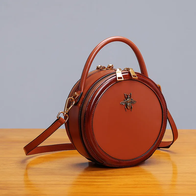 Bee Leather Circle Bag Crossbody Bags Shoulder Bag Purses for Women