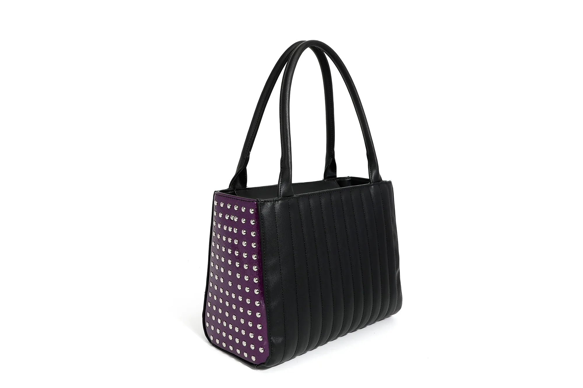 Black Matte with Poisonous Purple Sparkle Spider Web Medium Tote