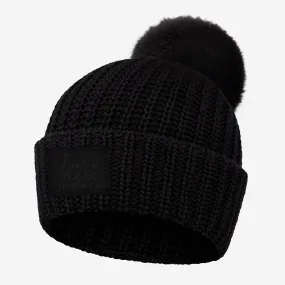 Black Monochrome Pom Beanie