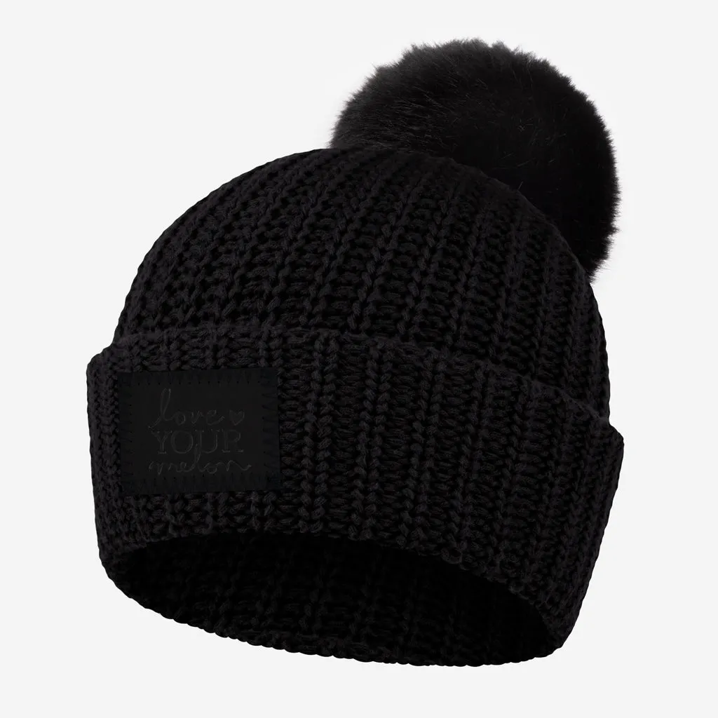 Black Monochrome Pom Beanie