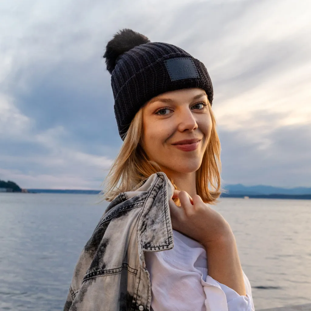 Black Monochrome Pom Beanie