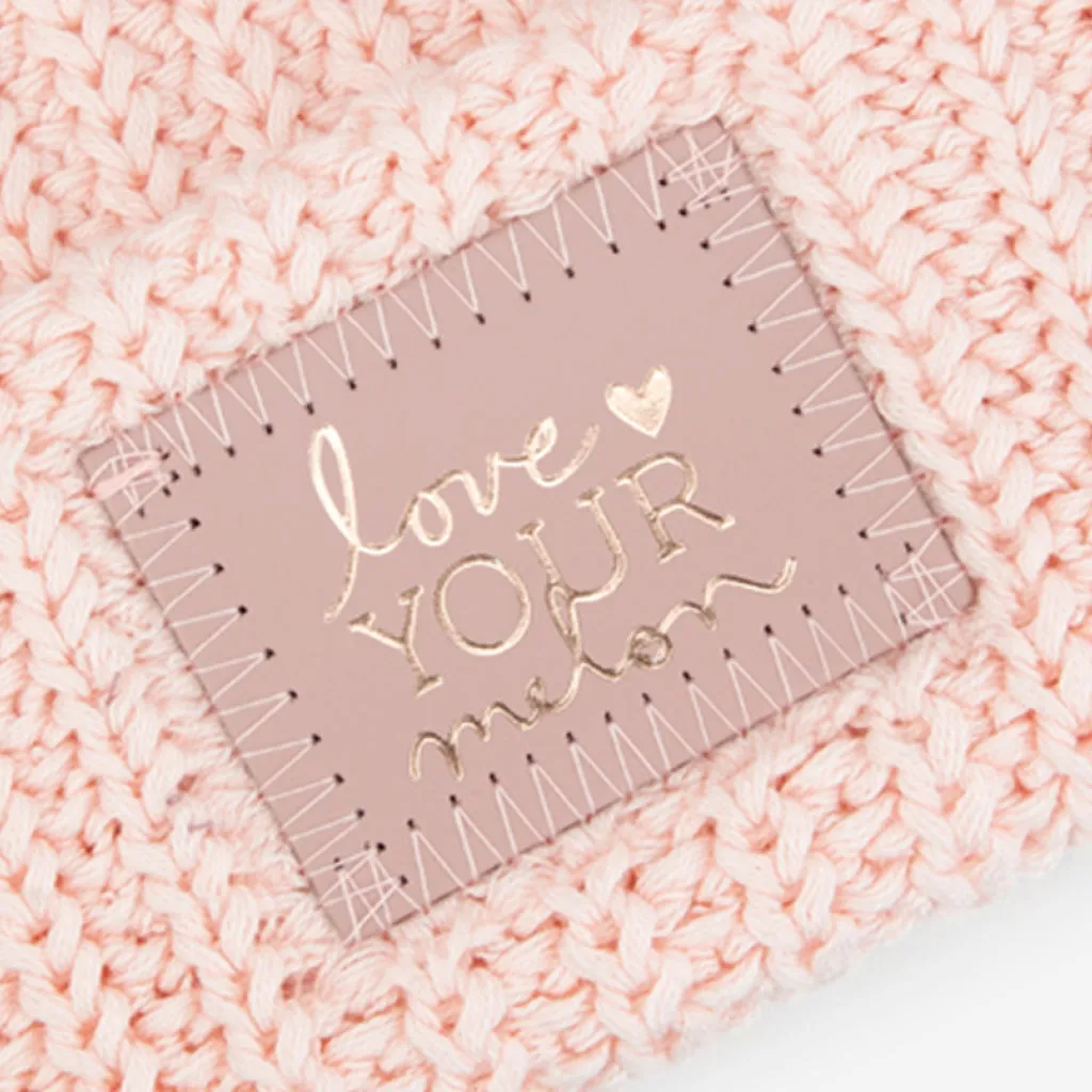 Blush Monochrome Rose Foil Pom Beanie