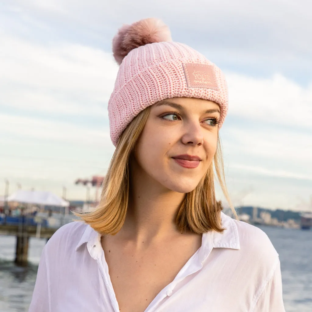 Blush Monochrome Rose Foil Pom Beanie