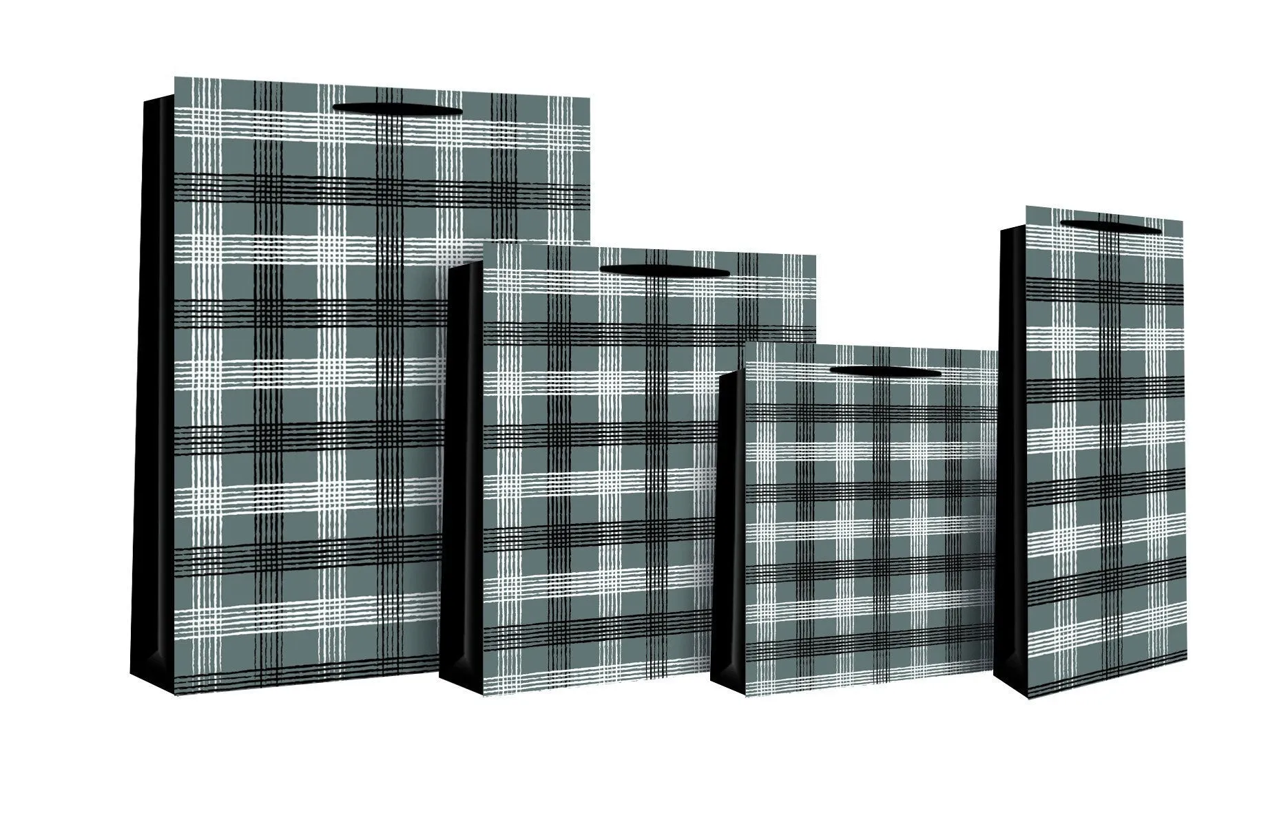 Check Design Gift Bag 25 x 10 x 22cm - Black & Silver Check - Medium