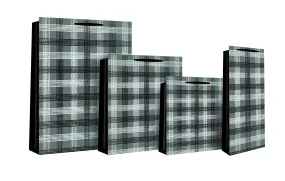 Check Design Gift Bag 25 x 10 x 22cm - Black & Silver Check - Medium