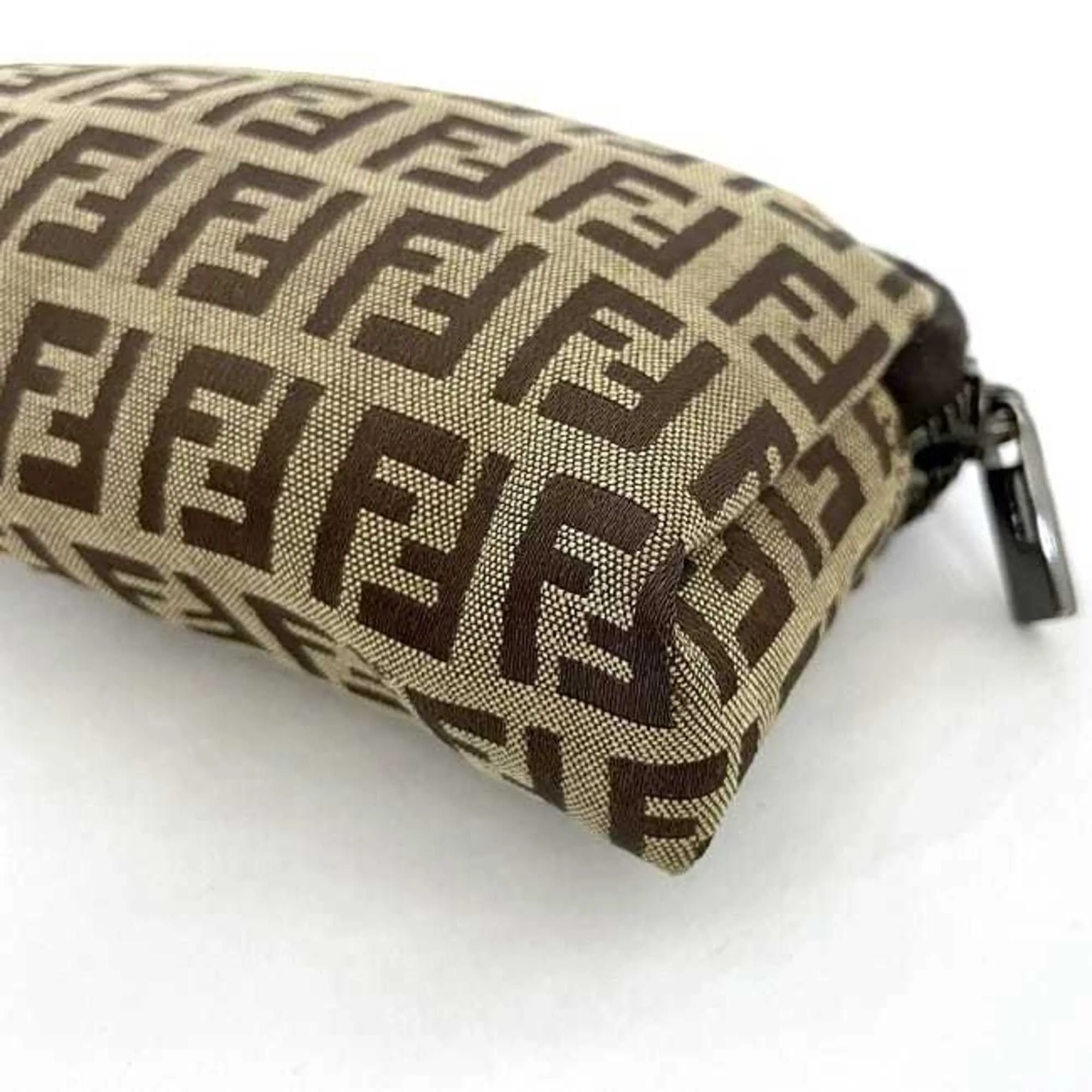 FENDI Pouch Beige Brown Zucchino 7N0003 Canvas Leather  FF Women's