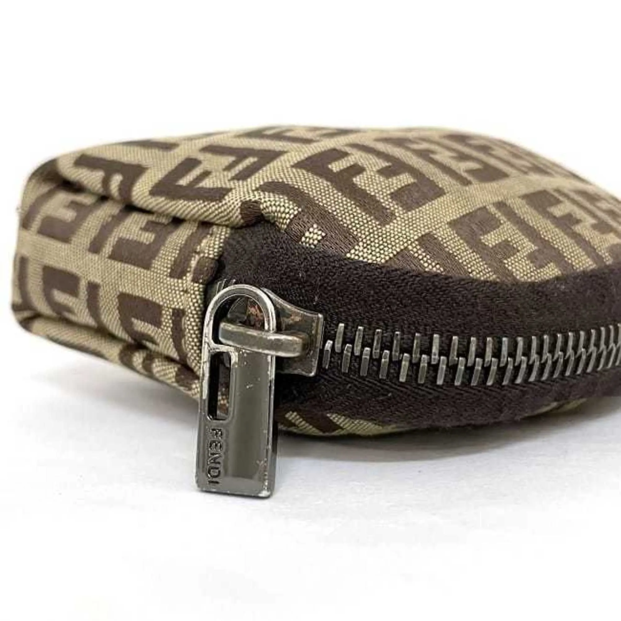 FENDI Pouch Beige Brown Zucchino 7N0003 Canvas Leather  FF Women's
