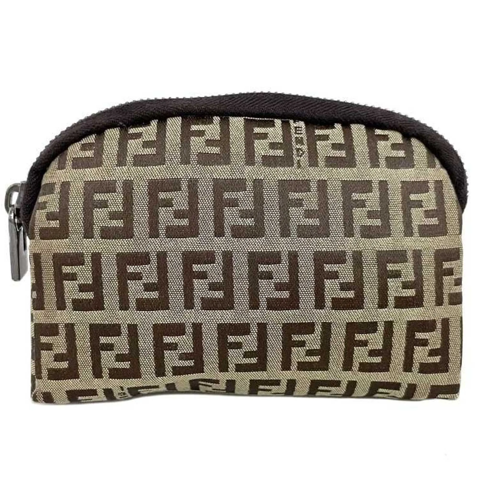 FENDI Pouch Beige Brown Zucchino 7N0003 Canvas Leather  FF Women's