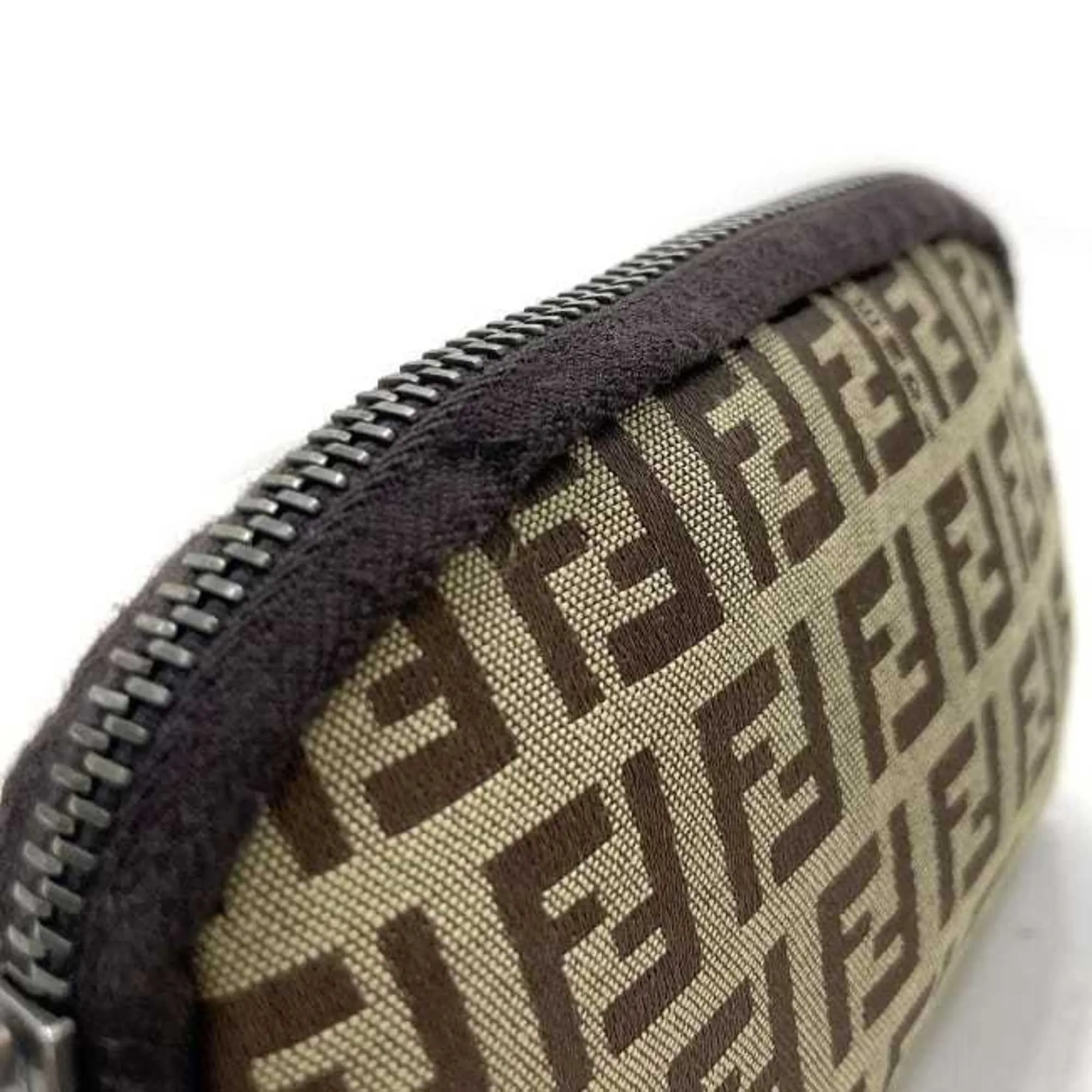 FENDI Pouch Beige Brown Zucchino 7N0003 Canvas Leather  FF Women's