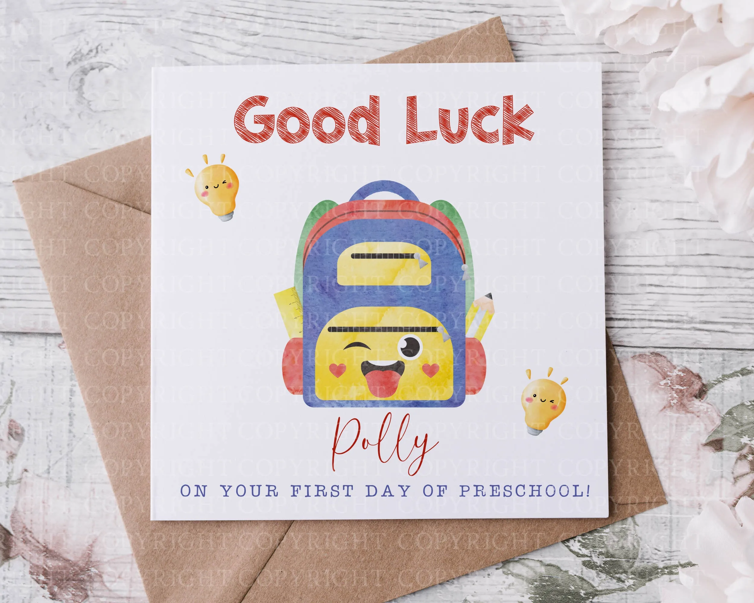 First day at school/preschool/montessori card  - Bright backpack