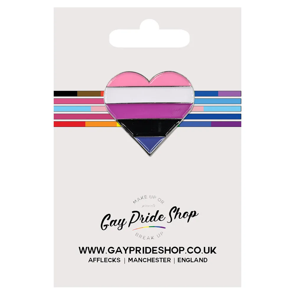 Genderfluid Flag Silver Metal Heart Lapel Pin Badge