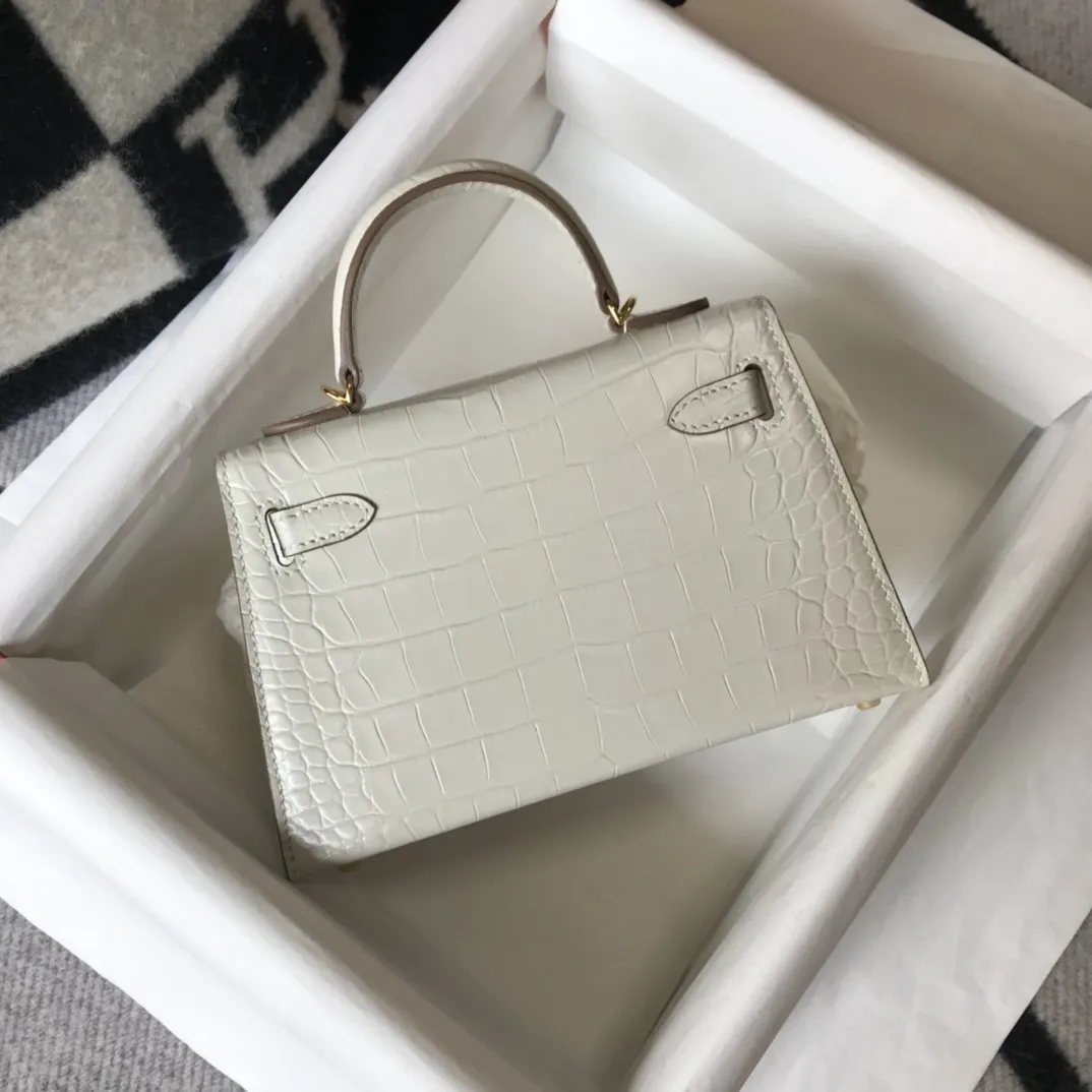 HM Mini Kelly 19 Beton Crocodile Bag For Women, Handbags, Shoulder Bags 7.5in/19cm