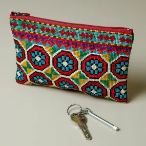 Iroki Embroidered Silk Cosmetic Bag in Vibrant Hues - Evening Intuition | NOVICA