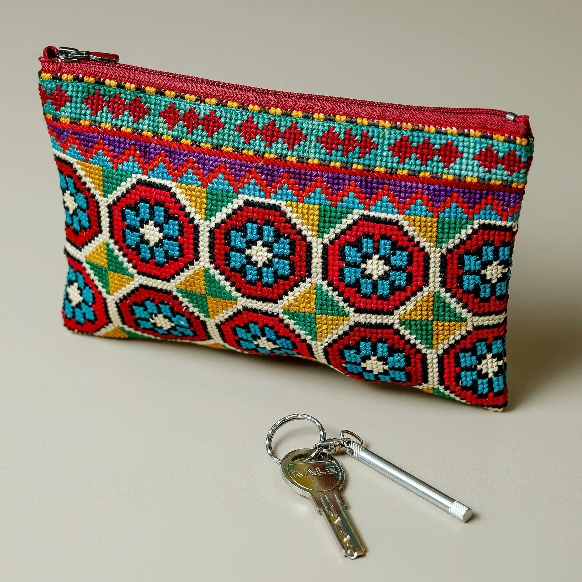 Iroki Embroidered Silk Cosmetic Bag in Vibrant Hues - Evening Intuition | NOVICA
