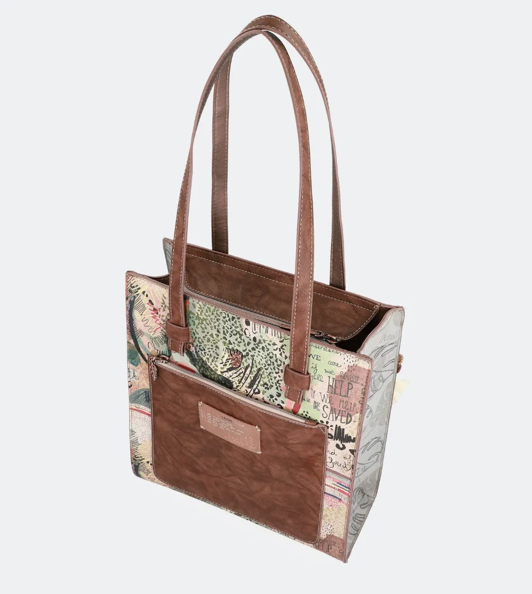 Jungle shopping bag with a front pocket