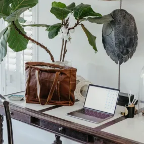 Laptop Tote Zipper Handbag Leather
