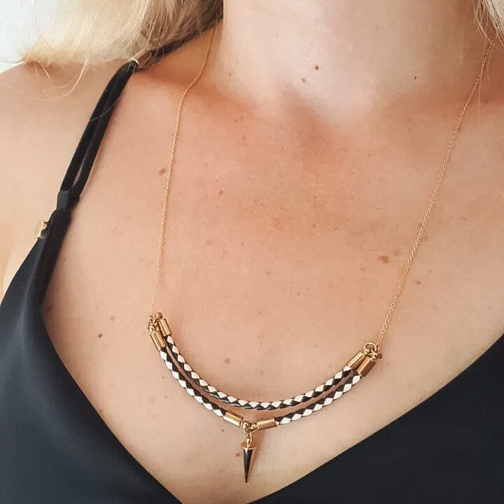 Leather and 14k gold plated silver necklace Viperta