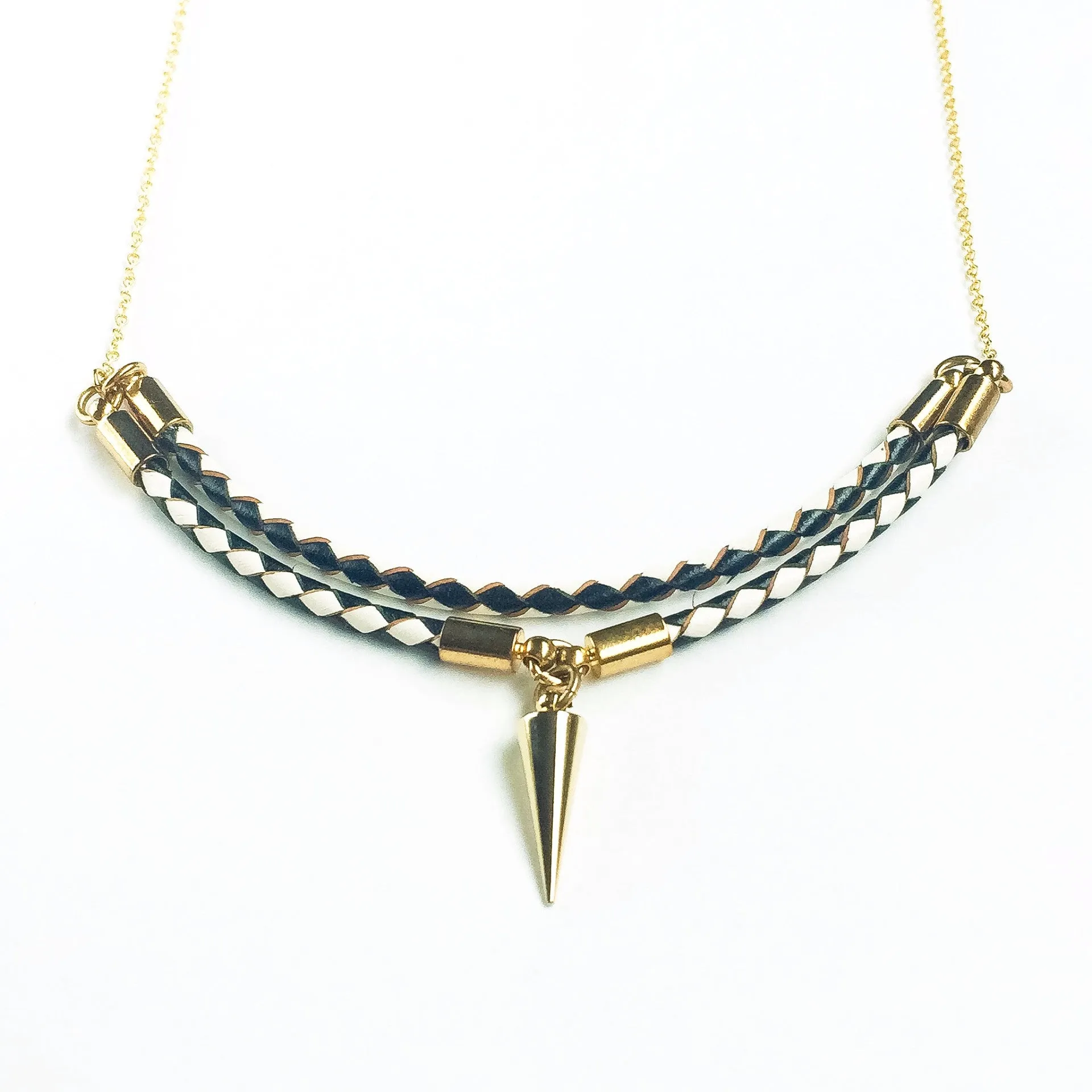 Leather and 14k gold plated silver necklace Viperta