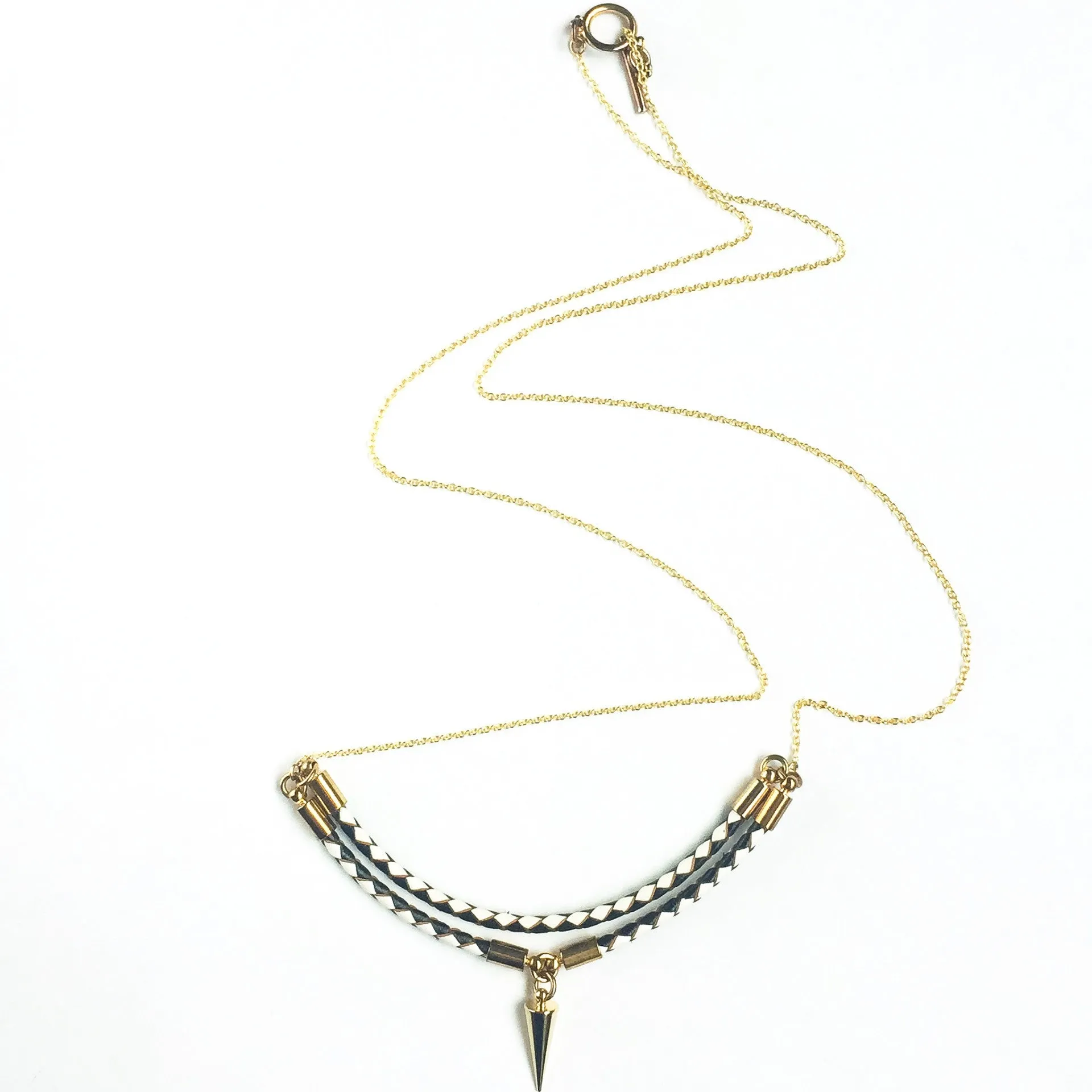 Leather and 14k gold plated silver necklace Viperta