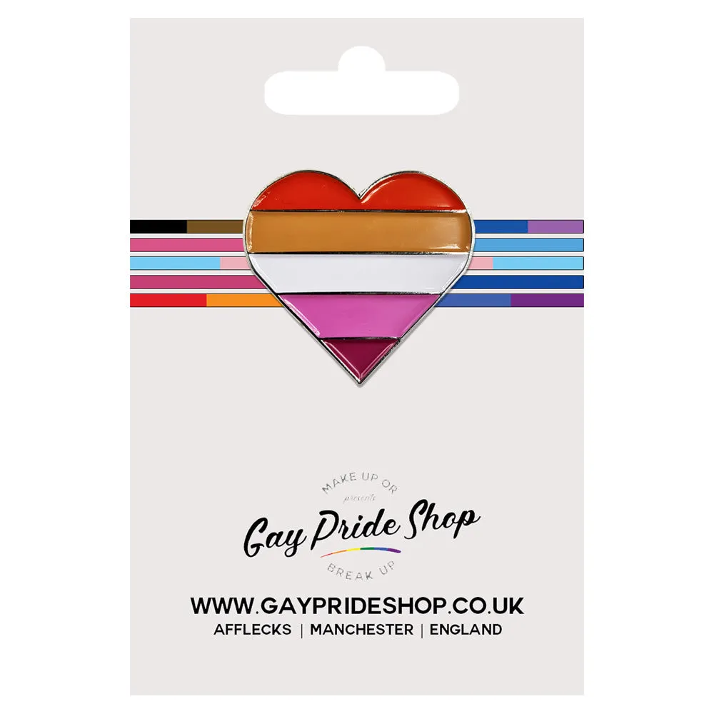 Lesbian Flag Silver Metal Heart Lapel Pin Badge