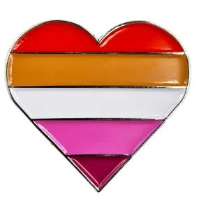 Lesbian Flag Silver Metal Heart Lapel Pin Badge