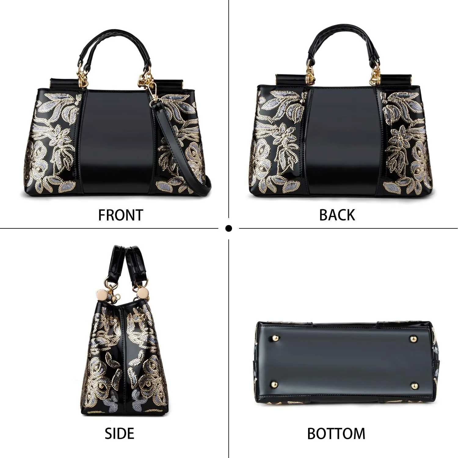 Metallic Studded Navy Blue Top Handle Luxury Embroidered Handbag