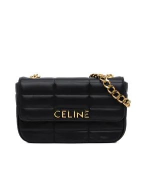 Monochrome Leather Shoulder Bag with Gold-Tone Hardware and Chain Strap
