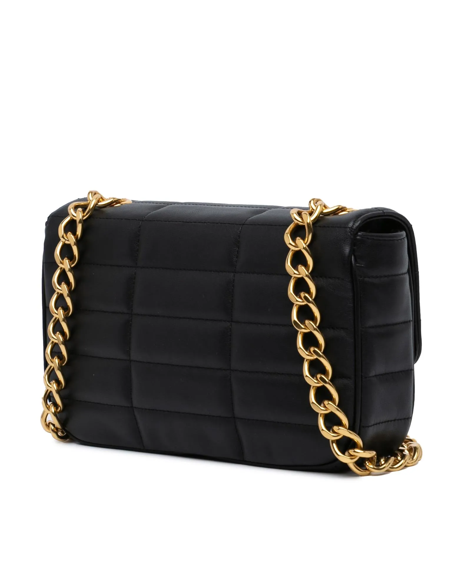 Monochrome Leather Shoulder Bag with Gold-Tone Hardware and Chain Strap
