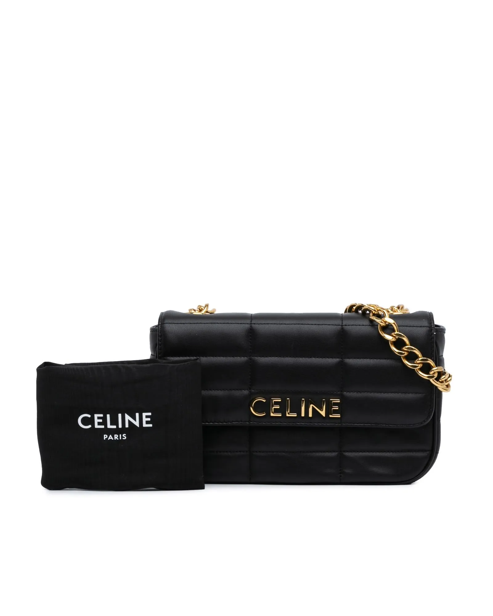Monochrome Leather Shoulder Bag with Gold-Tone Hardware and Chain Strap