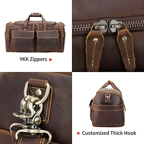 POLARE ORIGINAL Leather Duffle Bag - Brown, 23-inch Full Grain Leather, Large Capacity