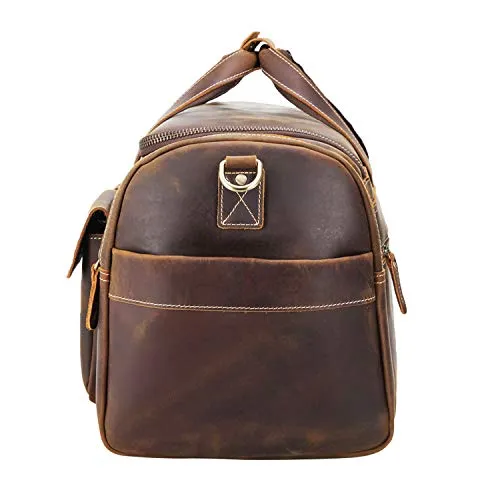 POLARE ORIGINAL Leather Duffle Bag - Brown, 23-inch Full Grain Leather, Large Capacity
