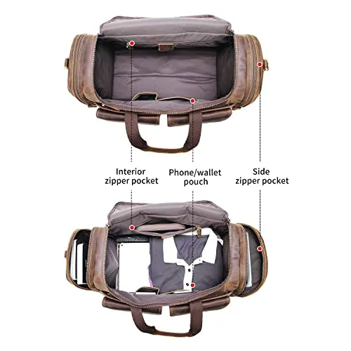 POLARE ORIGINAL Leather Duffle Bag - Brown, 23-inch Full Grain Leather, Large Capacity