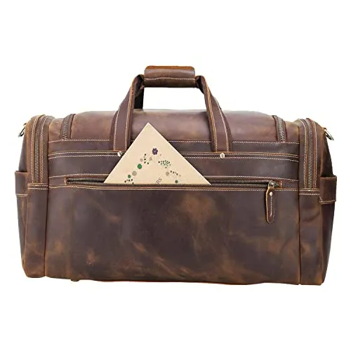 POLARE ORIGINAL Leather Duffle Bag - Brown, 23-inch Full Grain Leather, Large Capacity
