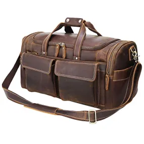 POLARE ORIGINAL Leather Duffle Bag - Brown, 23-inch Full Grain Leather, Large Capacity