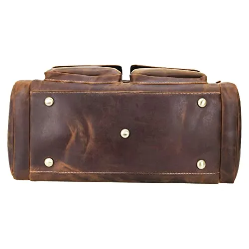 POLARE ORIGINAL Leather Duffle Bag - Brown, 23-inch Full Grain Leather, Large Capacity